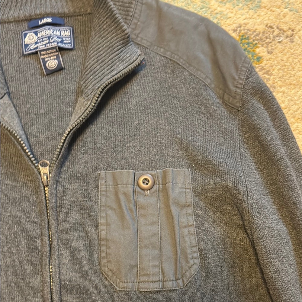 American Rag Gray and Black Zip Up Sweater with Crew Neck - Picture 4 of 4